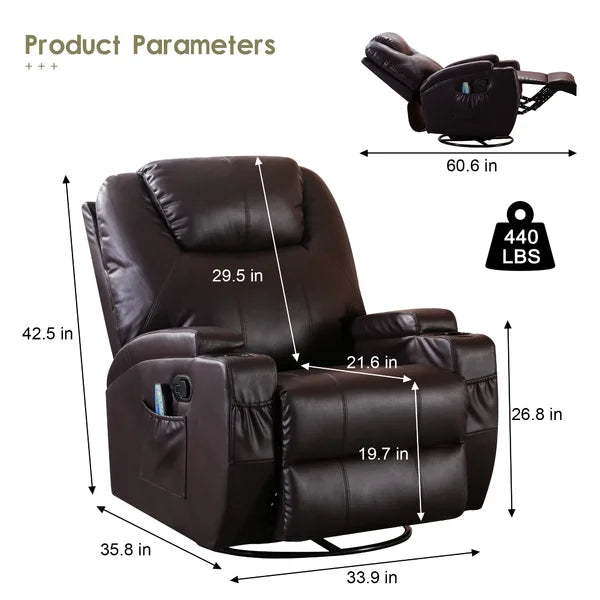 33.9'' Wide Manual Swivel Standard Recliner with Massager