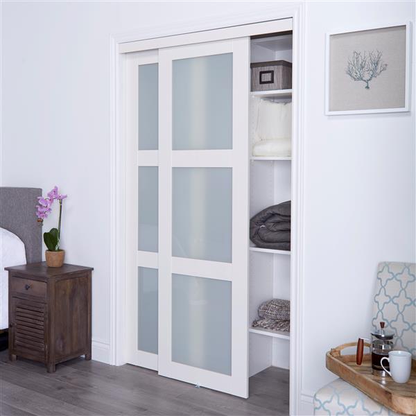 48-in x 80-in Off-White Frosted Glass Sliding Closet Door K8057