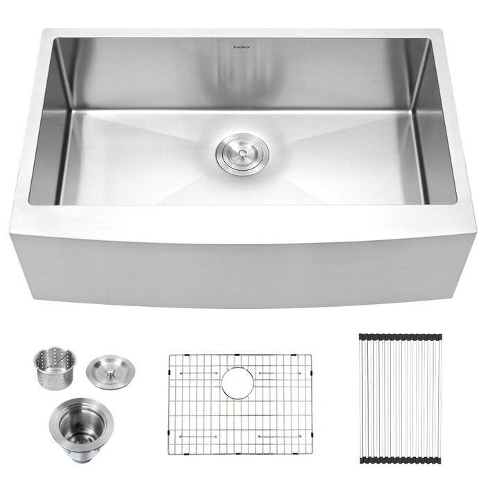 33" L x 21" W Farmhouse Kitchen Sink with Sink Grid and Drain Assembly
