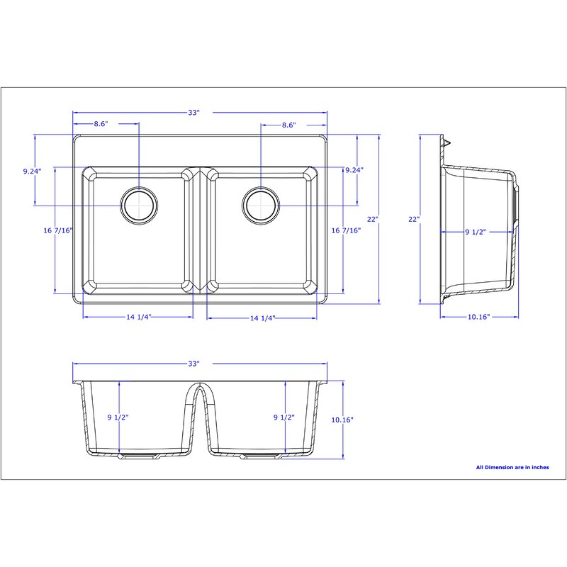 Black 33" L x 22" W Double Bowl Dual Mount Kitchen Sink (Part number: WGBL10303) CYB153