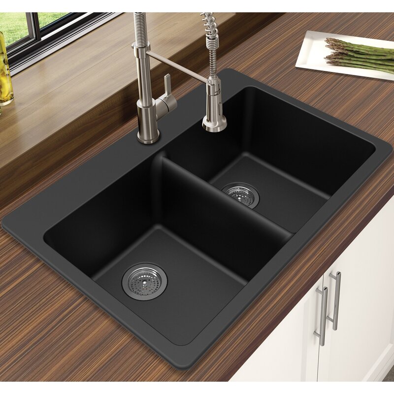 Black 33" L x 22" W Double Bowl Dual Mount Kitchen Sink (Part number: WGBL10303) CYB153