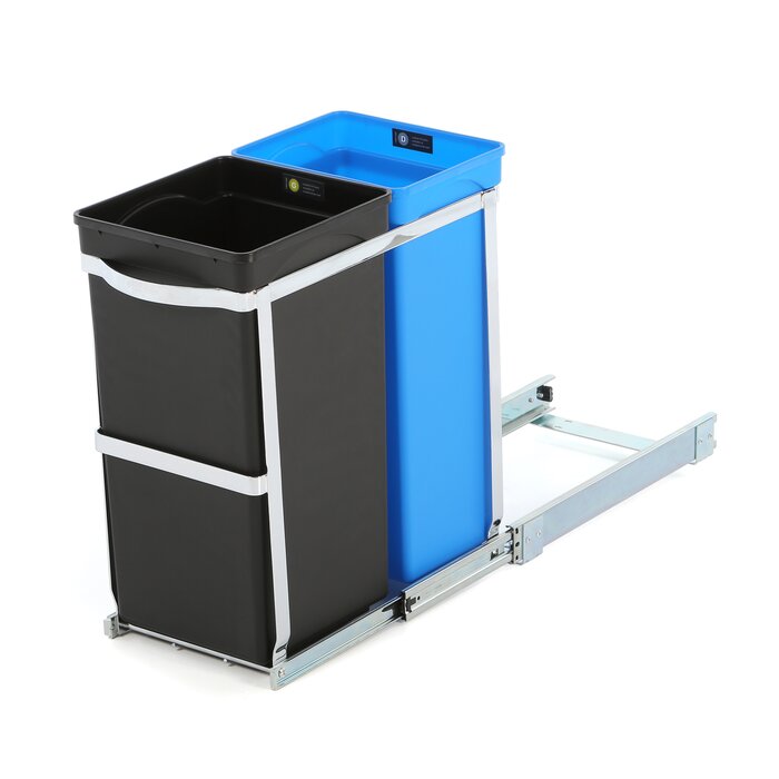 35 Liter / 9.3 Gallon Under Counter Kitchen Cabinet Pull-Out Recycling Bin and Trash Can
