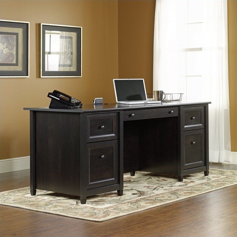 Sauder Edge Water Engineered Wood Executive Desk in Estate Black TTR525