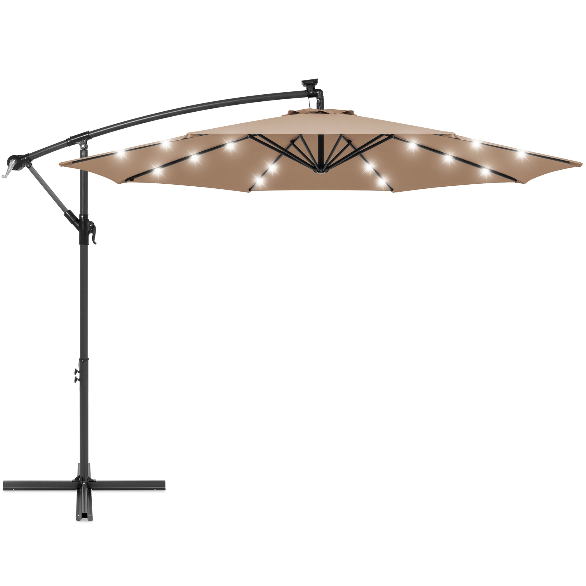 Best Choice Products 10ft Solar LED Offset Hanging Outdoor Market Patio Umbrella w/ Easy Tilt Adjustment - Tan 7345