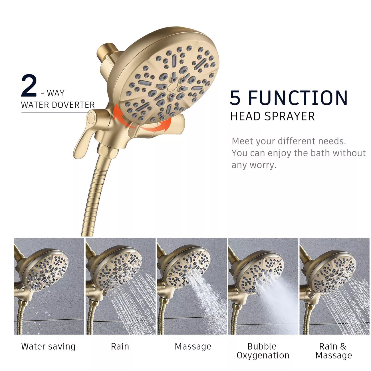 5-Spray Patterns 5 in. Wall Mount Dual Shower Heads and Handheld Shower Head