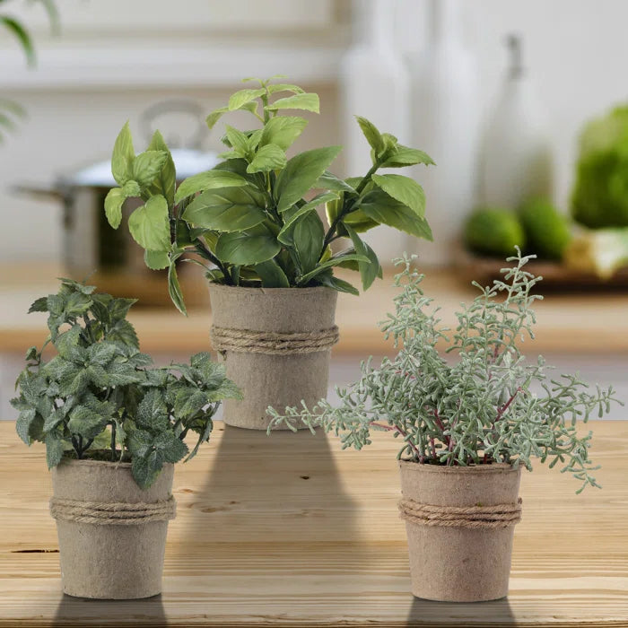 3 - Piece Artificial Herbs Plant in Pot Set