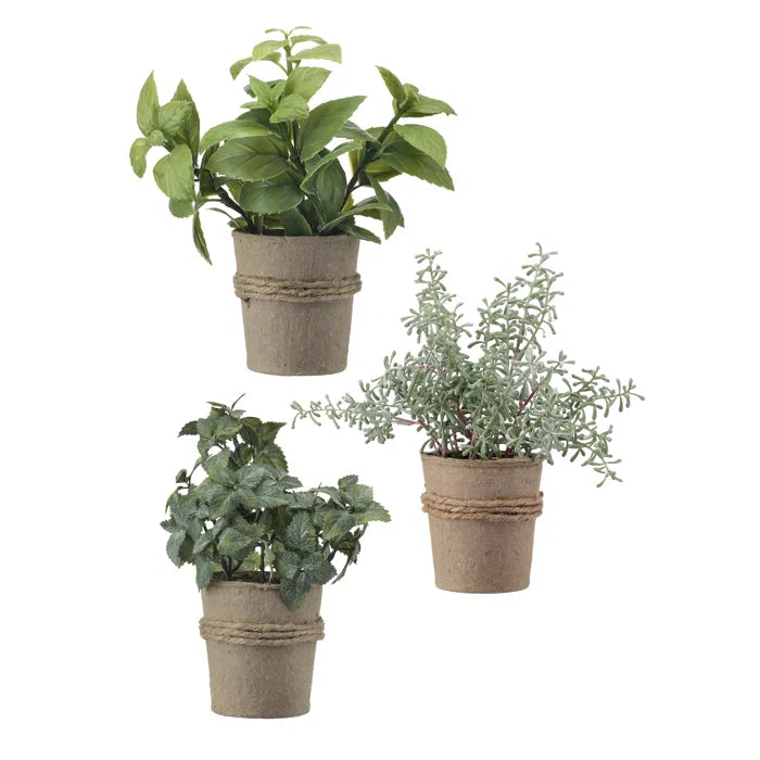 3 - Piece Artificial Herbs Plant in Pot Set