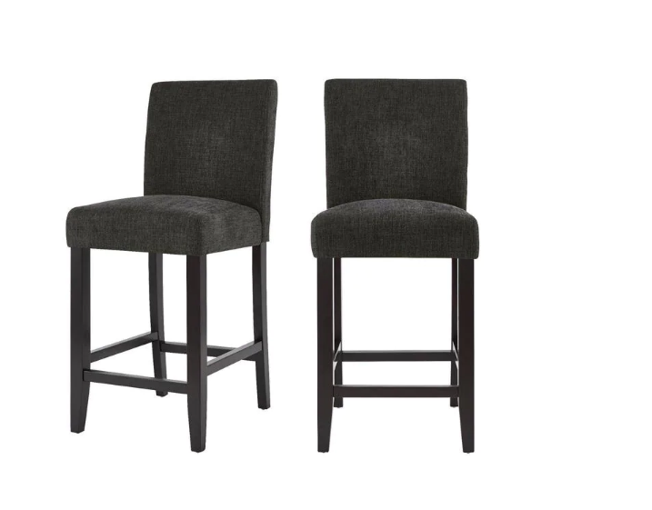 Banford Ebony Wood Upholstered Counter Stool with Back and Black Seat (Set of 2) KB985