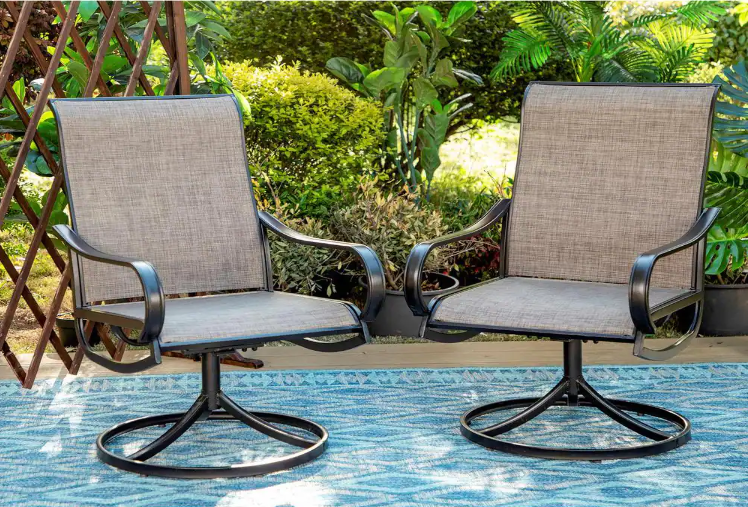 Black Swivel Textilene Metal Patio Outdoor Dining Chair (2-Pack)