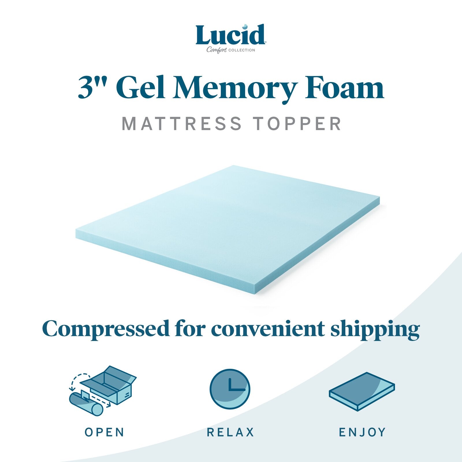 Blue 3" Gel and Aloe Infused Memory Foam Mattress Topper CL245