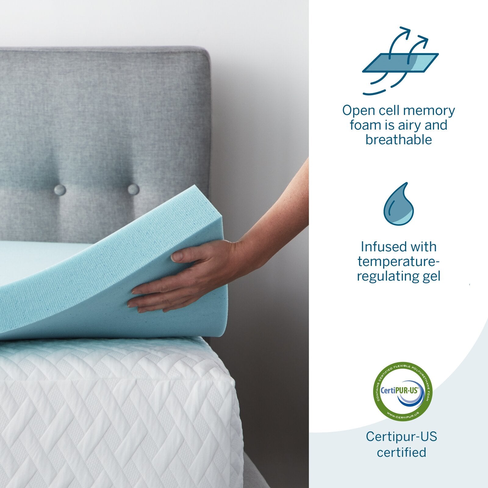 Blue 3" Gel and Aloe Infused Memory Foam Mattress Topper CL245