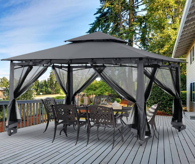 10 ft. W x 12 ft. D Steel Patio Gazebo with Netting
