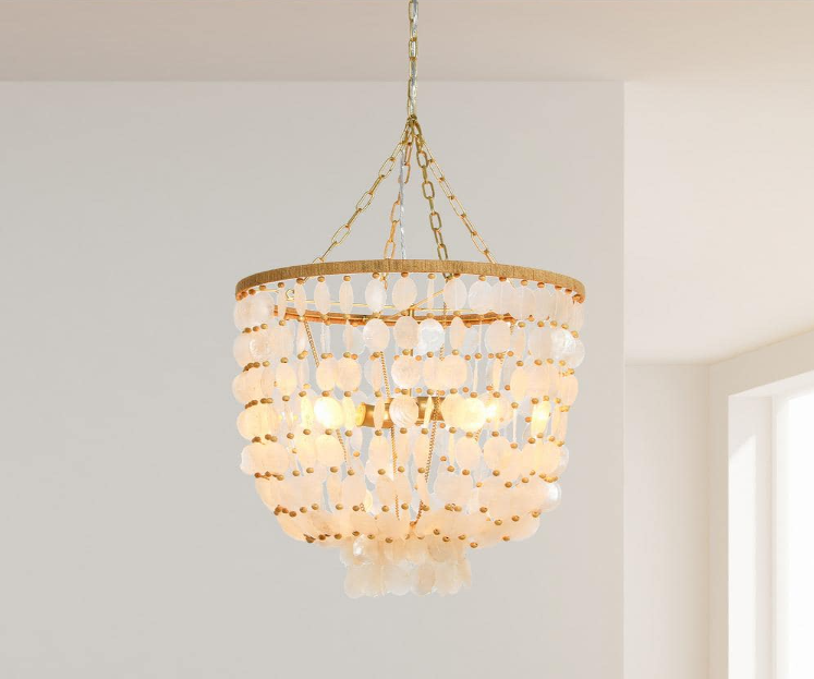 20 in. 1 Ceiling Light Round Capiz and Wood Bead Chandelier Style