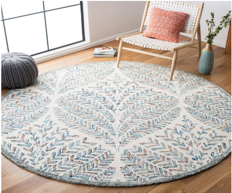 Capri Ivory/Blue 10 ft. x 10 ft. Geometric Leaf Round Area Rug ...