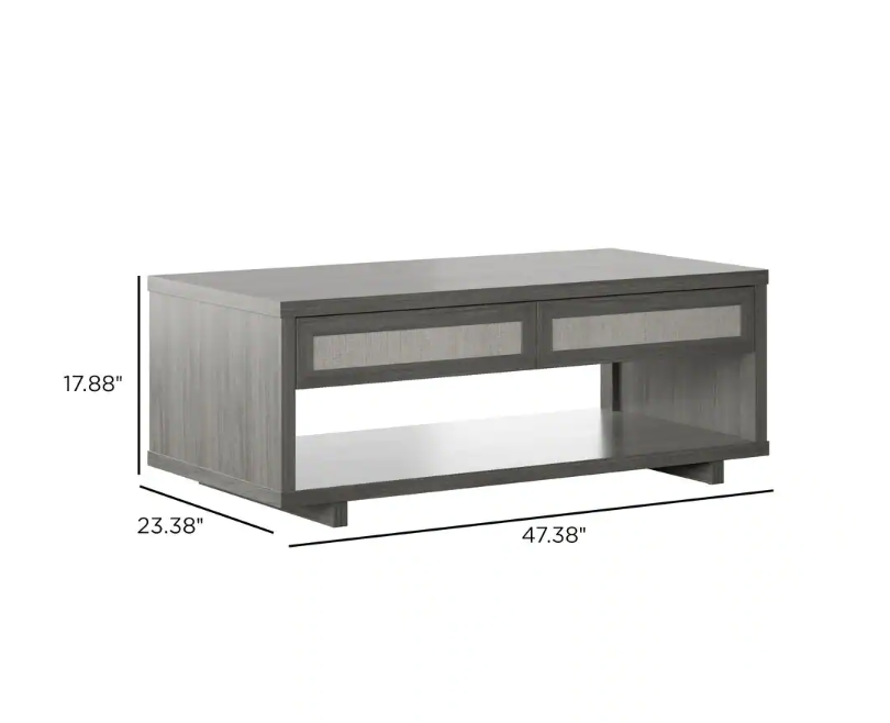 47.38 in. Crete Oak Rectangle MDF Coffee Table with Drawers