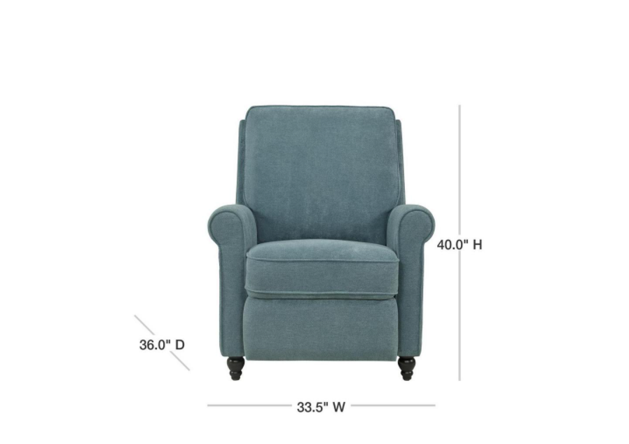 34 in. Width Big and Tall Caribbean Blue Polyester 3 Position Recliner