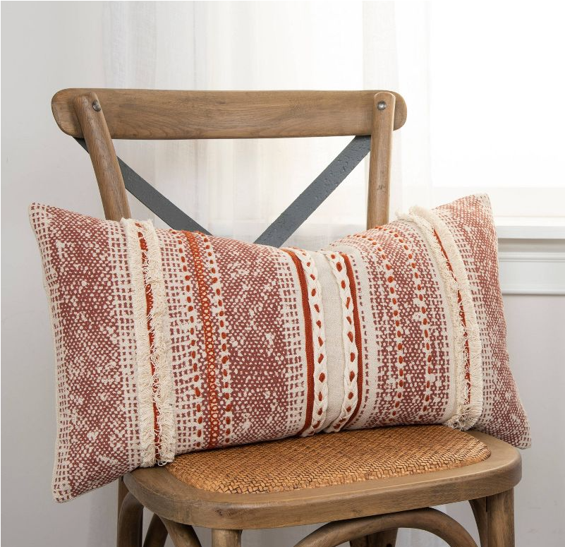 14"x26" Oversized Poly Filled Striped Lumbar Throw Pillow Rust - Rizzy Home