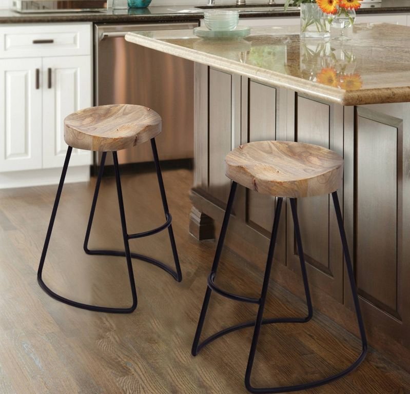 Wooden Saddle Seat Barstool Brown and Black - The Urban Port, set of 2