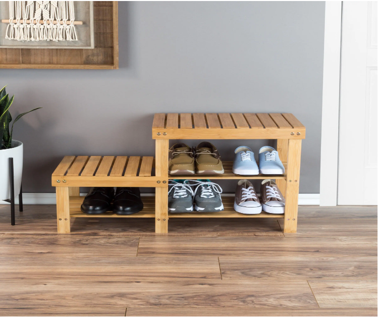 5-Pair Bamboo Bench and Shoe Organizer 18.25"x10"x33.5"