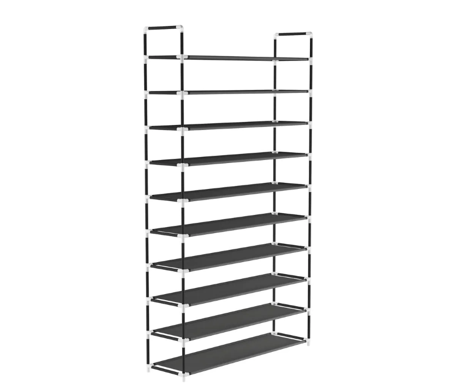 67.75 H 50-Pair 10-Tier Black Polypropylene Shoe Rack