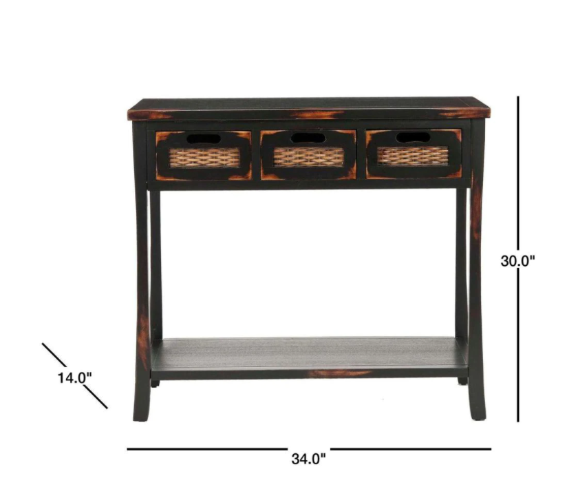 Autumn 34 in. Distressed Black Standard Rectangle Wood Console Table with Drawers