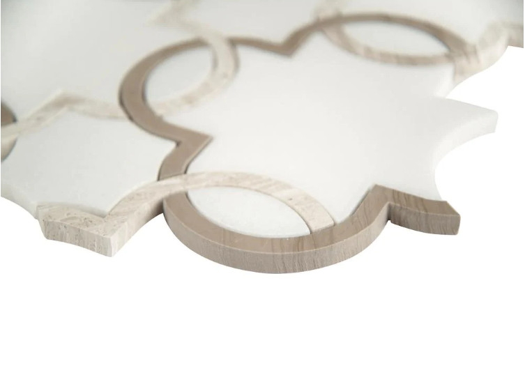 Bianco Quatrefoil 12" x 12" Polished Marble Mosaic Tile (5 sq. ft. / case) (6 cases) (6 boxes) KBO255