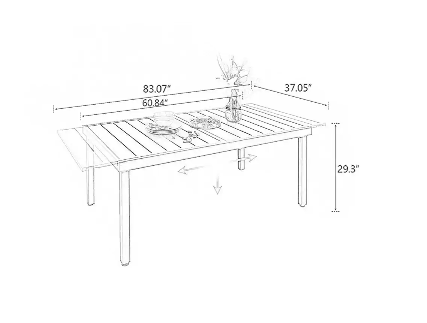 Black Expandable Rectangle Metal Patio Outdoor Dining Table