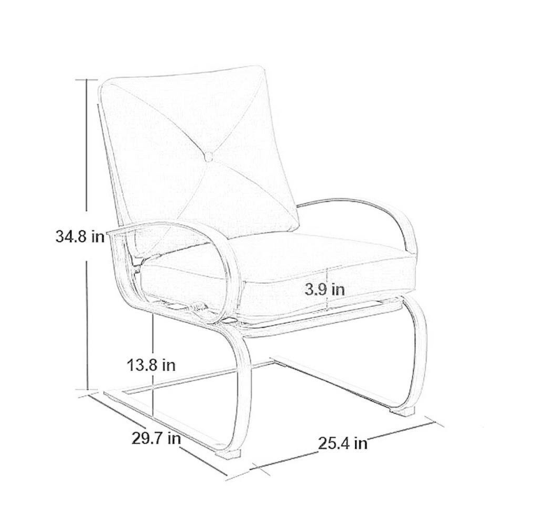 Black Metal Patio Outdoor Dining C-Spring Lounge Chair with Red Cushion (2-Pack)