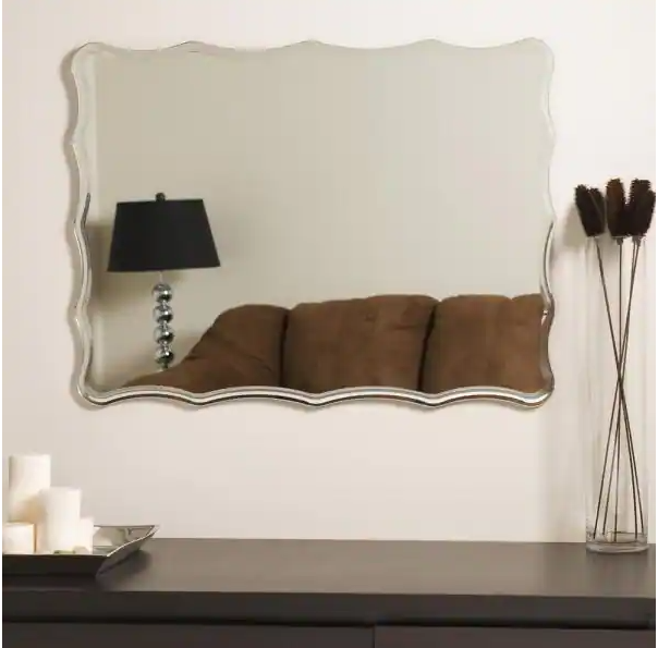 24 in. W x 32 in. H Frameless Rectangular Bathroom Vanity Mirror in Silver