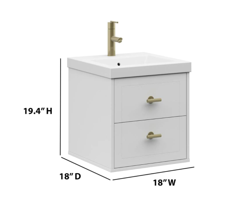 18 in. D x 18 in. W x 19.38 in. H Bathroom Vanity Side Cabinet in White with White Cultured Marble Top