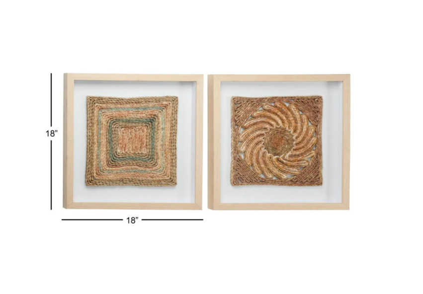 Abstract Earth Tone Rope and Wood Wall Art, Set of 2 18"x18"x1.5"