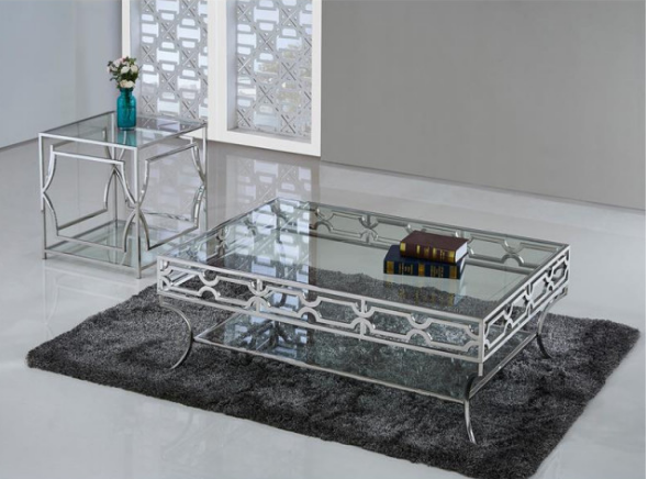 Best Master Abigail Glass and Stainless Steel Base Coffee Table in Silver SHB613