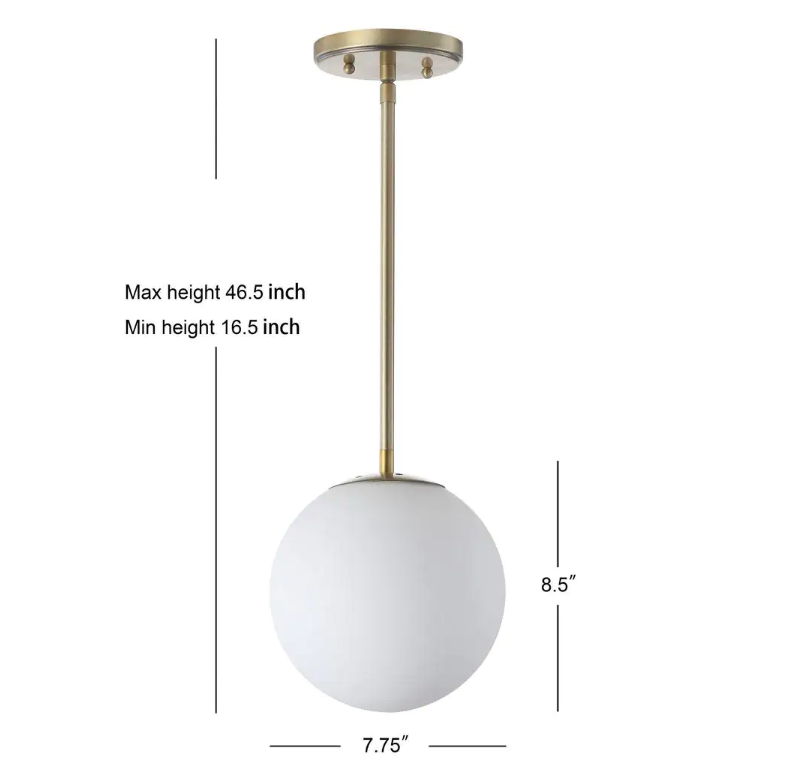 Bleecker 7.75 in. 1- Light White/Brass Metal/Glass Globe LED Pendant KB2465-A4-B4-P1