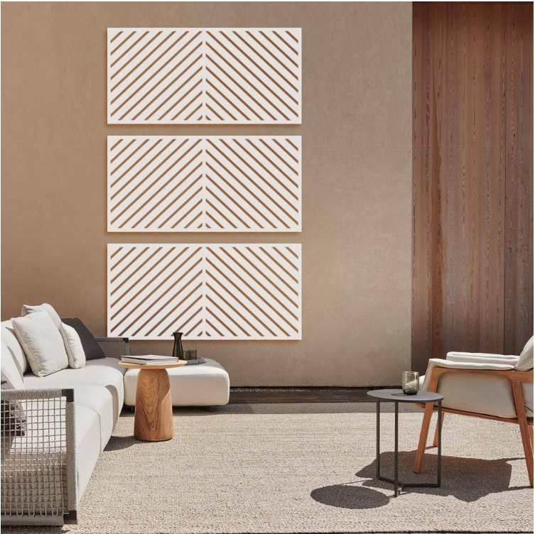76 in. x 47 in. Laser Cut Metal Privacy Screen Line Pattern in White