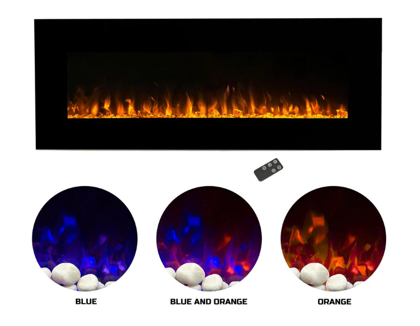 54 in. LED Fire and Ice Electric Fireplace with Remote in Black