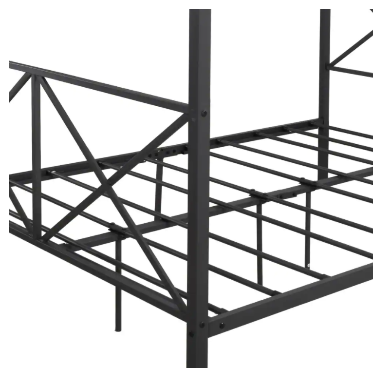 Black Queen Metal Canopy Bed Frame with X Shaped Frame