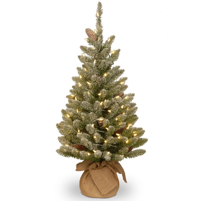 3' Green Fir Artificial Christmas Tree with 50 LED White Lights and Stand