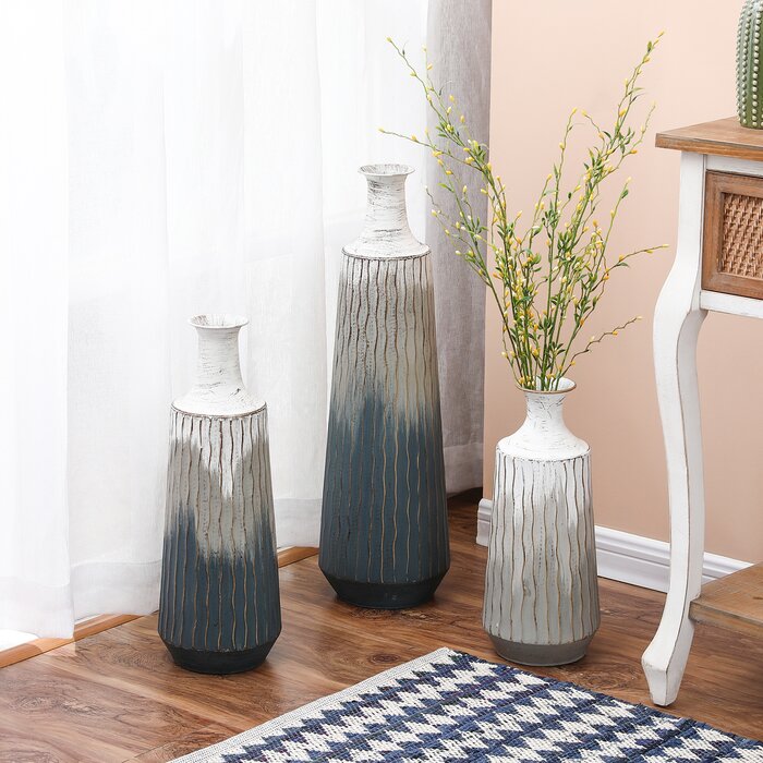 3 Piece Aodren Gray Metal Floor Vase Set K7466