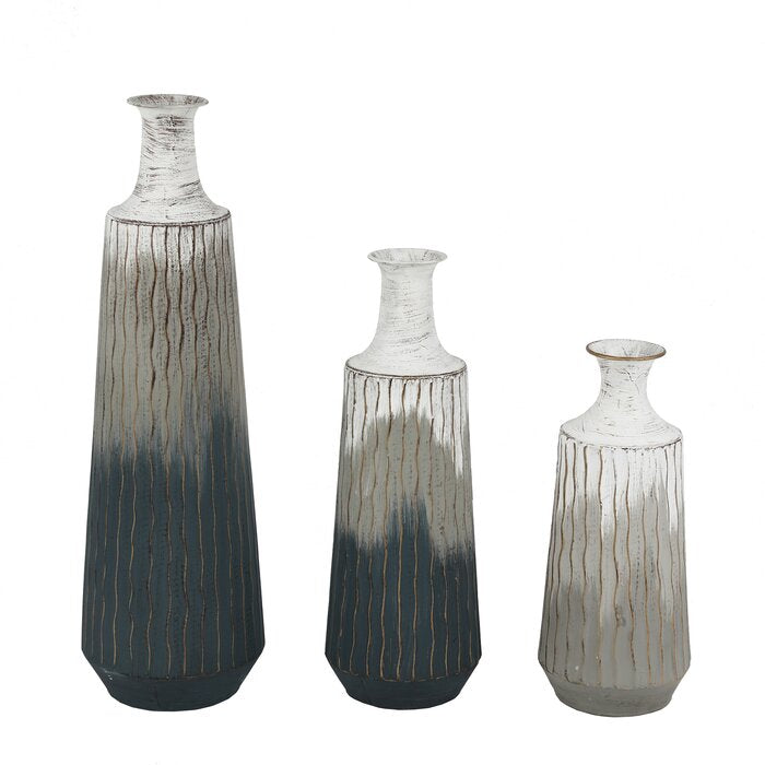 3 Piece Aodren Gray Metal Floor Vase Set K7466