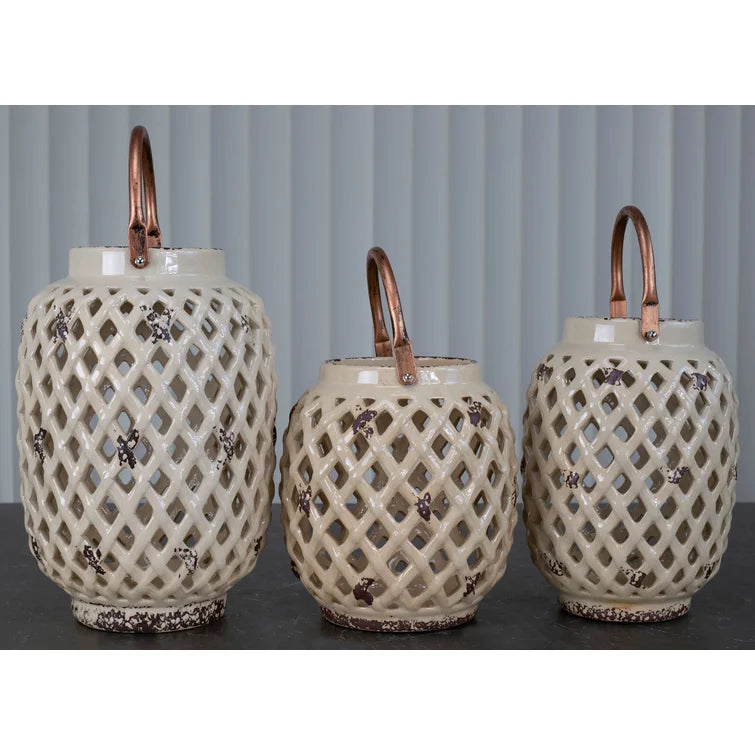 3 Piece Ceramic Tabletop Lantern Set