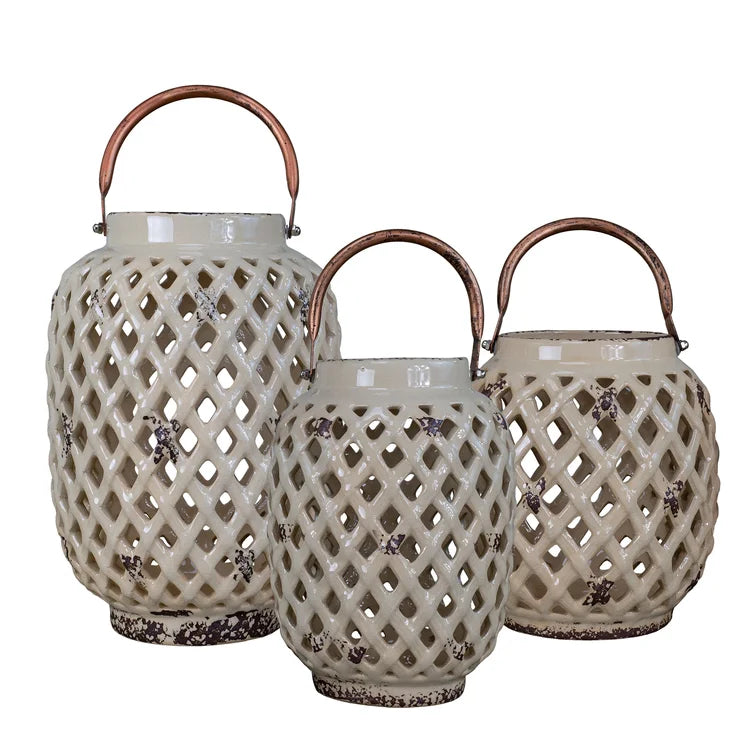 3 Piece Ceramic Tabletop Lantern Set