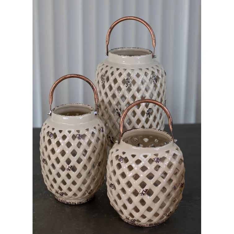 3 Piece Ceramic Tabletop Lantern Set