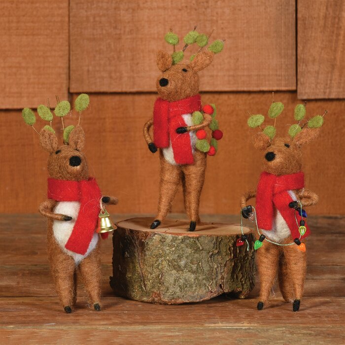 3 Piece Felt Reindeer Holiday Shaped Ornament Set PK204