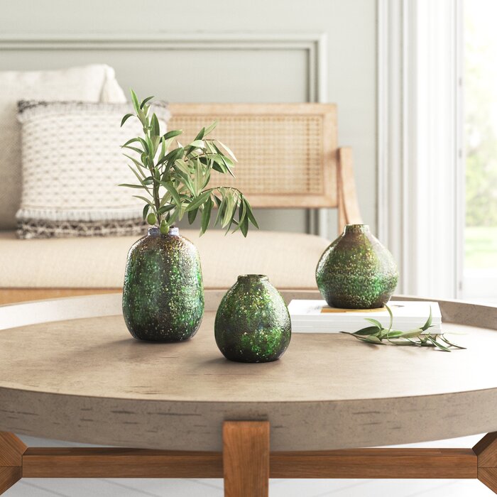 3 Piece Flora Green Terracotta Table Vase Set (#K6492)