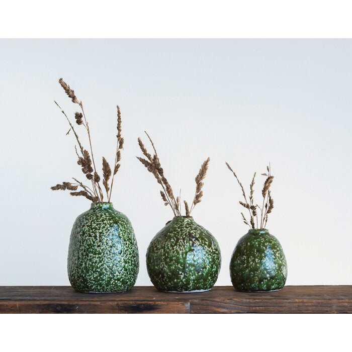 3 Piece Flora Green Terracotta Table Vase Set (#K6492)