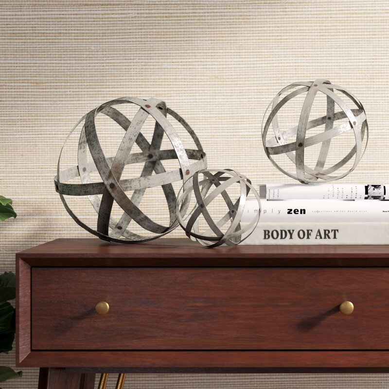 3 Piece Galvanized Sphere Decor - #8988T