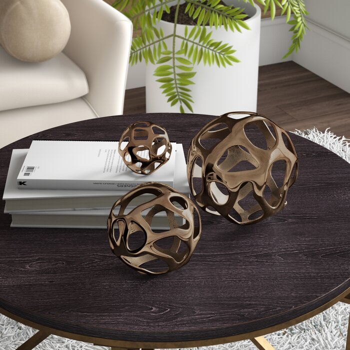 3 Piece Mchugh Aluminum Decorative Ball Figurine Set, Bronze (#K4981)