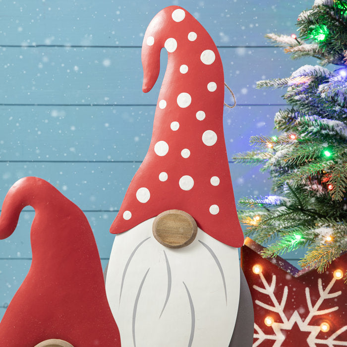 3 Piece Metal Christmas Gnome Yard Stake or Standing Decor or Wall Decor Set