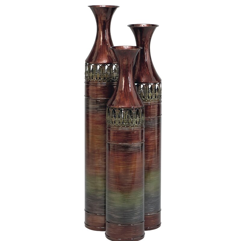 3 Piece Solal Bronze Indoor / Outdoor Metal Floor Vase Set (set of 3) KB2461-A1-B3-P2
