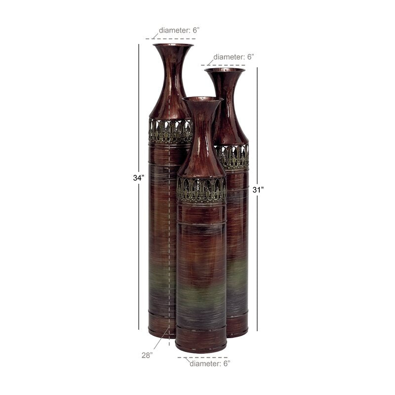 3 Piece Solal Bronze Indoor / Outdoor Metal Floor Vase Set (set of 3) KB2461-A1-B3-P2